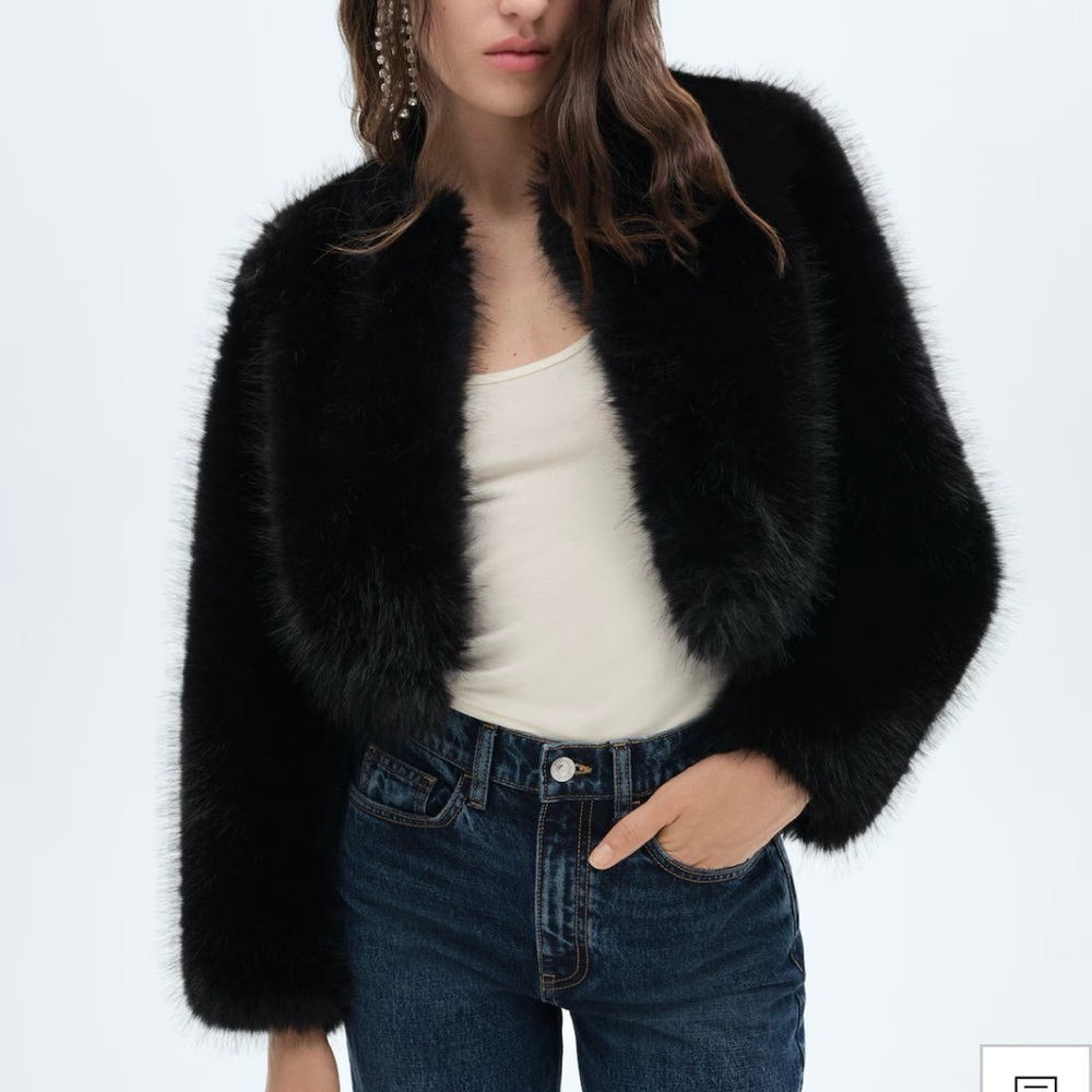 Mango Black Faux Fur Jacket